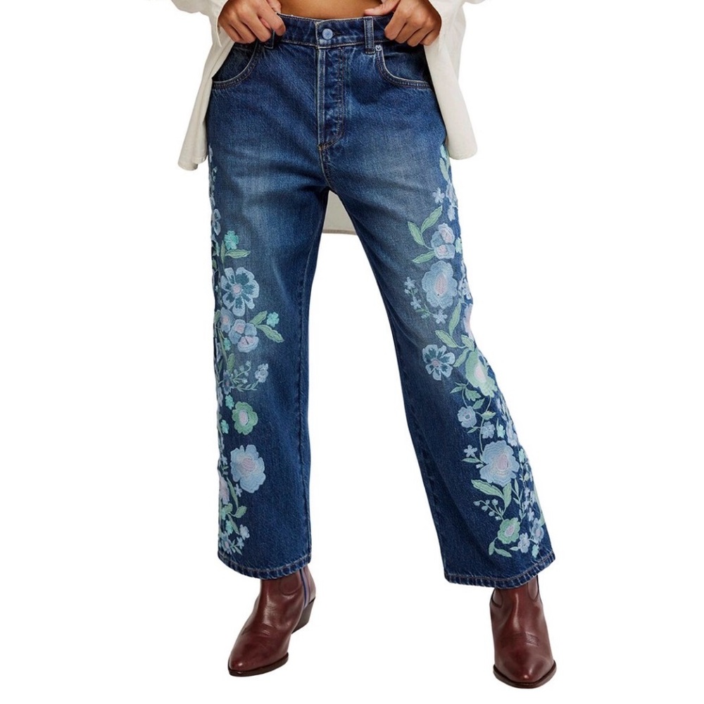 Free People Deep Trance Willow Floral Embroidered Jeans